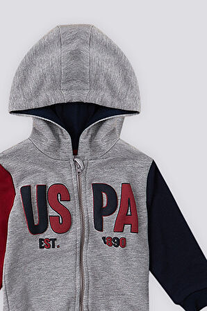 U.S. Polo Assn Gri Melanj Fermuarlı Kapüşonlu Erkek Bebek 3Lü Takım