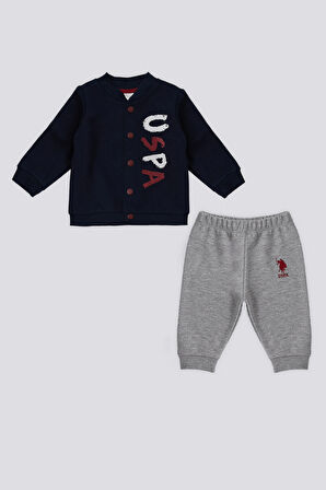 U.S. Polo Assn Lacivert Çıtçıtlı Uspa Baskılı Erkek Bebek 2 Li Takım