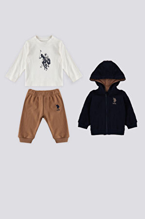 U.S. Polo Assn Lacivert Fermuarlı Bebek 3Lü Takım