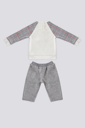 U.S. Polo Assn Krem Kanguru Cep Ekose Detay  Bebek 2Li Takım