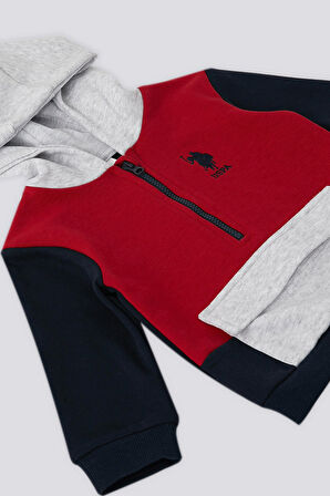 U.S. Polo Assn Kırmızı Kapüşonlu Fermuar Yaka Detay Erkek Bebek 2 Li Takım