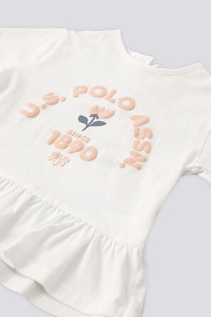 U.S. Polo Assn Lisanslı Tulips Krem kız Bebek Takımı