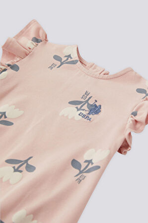 U.S. Polo Assn Lisanslı Roses Pembe Kız Bebek Tulum