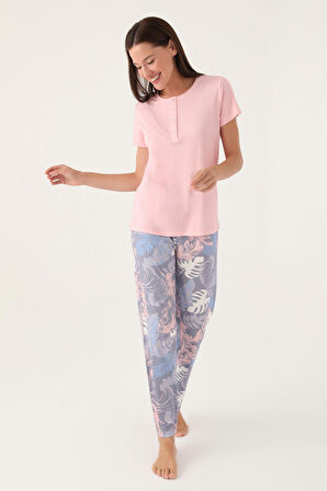 Pierre Cardin Leaf Pembe Kadın Kısa Kol Pijama Takımı
