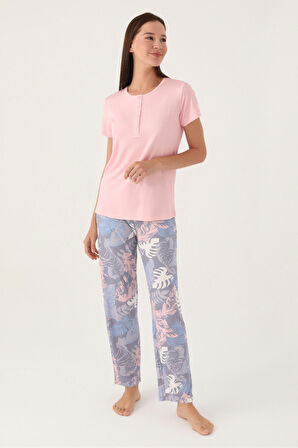 Pierre Cardin Leaf Pembe Kadın Kısa Kol Pijama Takımı