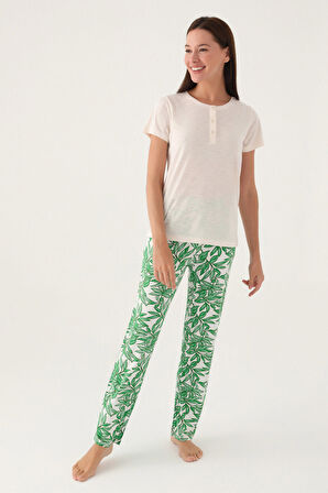 Pierre Cardin Palm Bej Kadın Kısa Kol Pijama Takımı