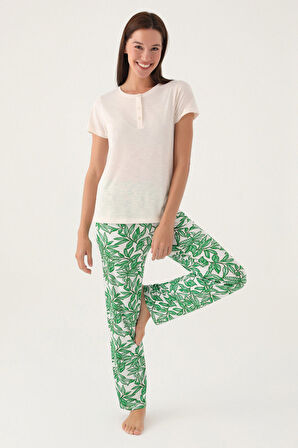 Pierre Cardin Palm Bej Kadın Kısa Kol Pijama Takımı