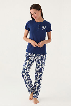 Pierre Cardin Branch Lacivert Kadın Kısa Kol Pijama Takımı