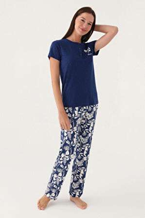 Pierre Cardin Branch Lacivert Kadın Kısa Kol Pijama Takımı