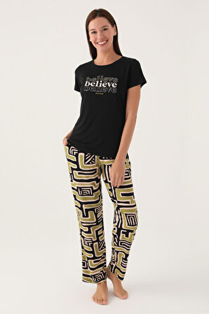 Pierre Cardin Believe Siyah Kadın Kısa Kol Pijama Takımı