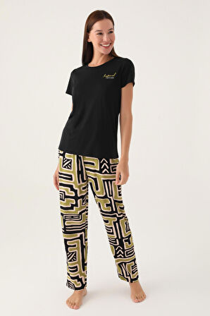 Pierre Cardin Pisel Siyah Kadın Kısa Kol Pijama Takımı