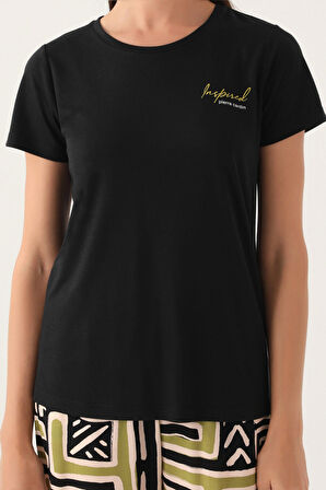 Pierre Cardin Pisel Siyah Kadın Kısa Kol Pijama Takımı