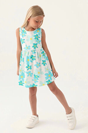 KIZ ÇOCUK ELBİSE - TURKUAZ ÇİÇEK