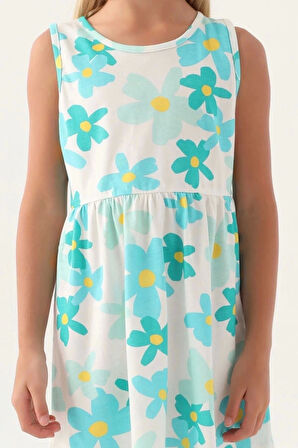 KIZ ÇOCUK ELBİSE - TURKUAZ ÇİÇEK