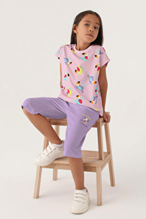 RolyPoly Owl Mor Kız Çocuk Kapri Takım