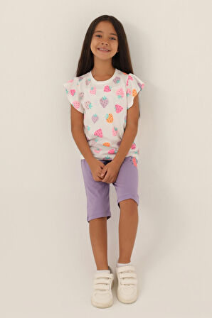 RolyPoly Strawberry Mor Kız Çocuk Kapri Takım