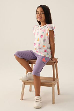 RolyPoly Strawberry Mor Kız Çocuk Kapri Takım