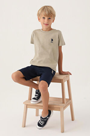 U.S. Polo Assn Lisanslı Printed Açık Haki Erkek Çocuk Bermuda Takım