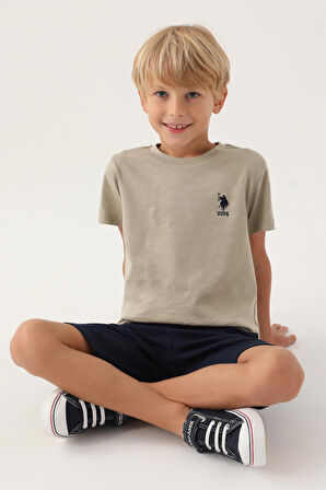 U.S. Polo Assn Lisanslı Printed Açık Haki Erkek Çocuk Bermuda Takım