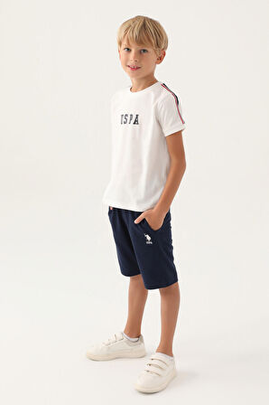 U.S. Polo Assn Lisanslı With Sleeve Detail Krem Erkek Çocuk Bermuda Takım