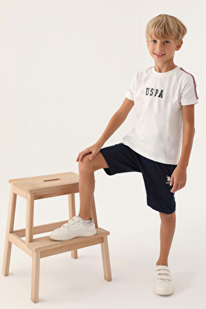 U.S. Polo Assn Lisanslı With Sleeve Detail Krem Erkek Çocuk Bermuda Takım