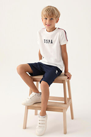 U.S. Polo Assn Lisanslı With Sleeve Detail Krem Erkek Çocuk Bermuda Takım