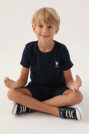 U.S. Polo Assn Lisanslı Buttoned Lacivert Erkek Çocuk Bermuda Takım