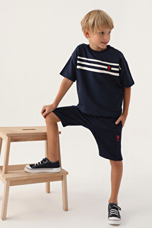 U.S. Polo Assn Lisanslı Emblem Lacivert Erkek Çocuk Bermuda Takım