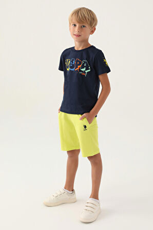 U.S. Polo Assn Lisanslı Graphic Written Lacivert Erkek Çocuk Bermuda Takım