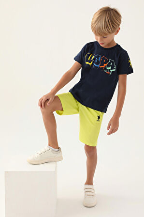 U.S. Polo Assn Lisanslı Graphic Written Lacivert Erkek Çocuk Bermuda Takım