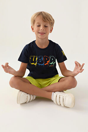 U.S. Polo Assn Lisanslı Graphic Written Lacivert Erkek Çocuk Bermuda Takım