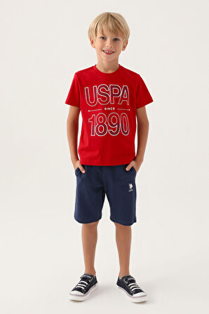 U.S. Polo Assn Lisanslı Compartmented Kırmızı Erkek Çocuk Bermuda Takım