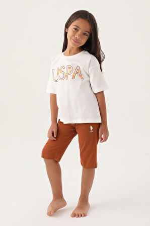 U.S. Polo Assn Lisanslı Flower Printed Krem Kız Çocuk Kapri Takım