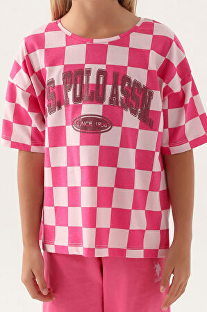U.S. Polo Assn Lisanslı Plaid Toz Pembe Kız Çocuk Kapri Takım