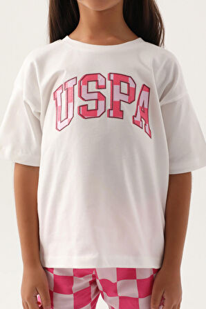 U.S. Polo Assn Lisanslı Plaid Krem Kız Çocuk Şort Takım