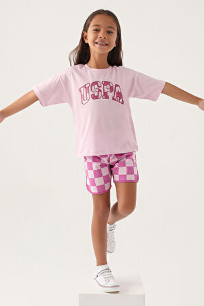 U.S. Polo Assn Lisanslı Plaid Mor Kız Çocuk Şort Takım
