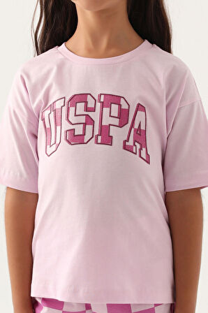 U.S. Polo Assn Lisanslı Plaid Mor Kız Çocuk Şort Takım