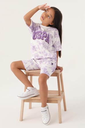 U.S. Polo Assn Lisanslı Batik Mor Kız Çocuk Bermuda Takım