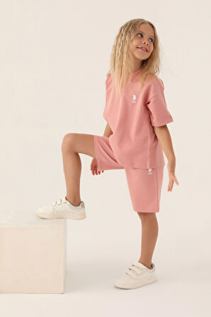 U.S. Polo Assn Lisanslı Simple Pembe Kız Çocuk Bermuda Takım