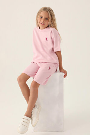 U.S. Polo Assn Lisanslı Simple Toz Pembe Kız Çocuk Bermuda Takım