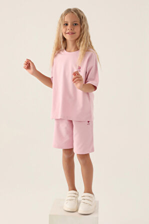 U.S. Polo Assn Lisanslı Simple Toz Pembe Kız Çocuk Bermuda Takım