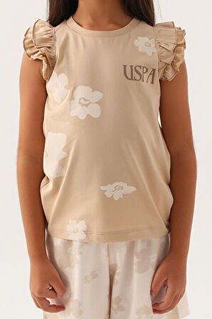 U.S. Polo Assn Lisanslı Frilly Bej Kız Çocuk Şort Takım