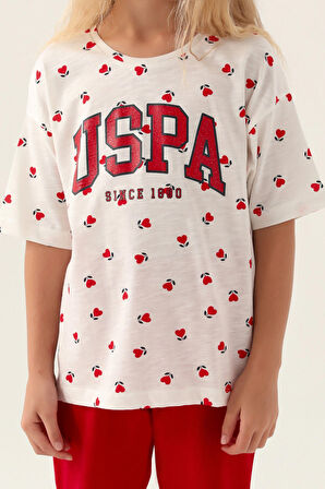 U.S. Polo Assn Lisanslı Heart Pattern Kırmızı Kız Çocuk Kapri Takım