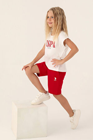 U.S. Polo Assn Lisanslı Flower Written Kırmızı Kız Çocuk Bermuda Takım