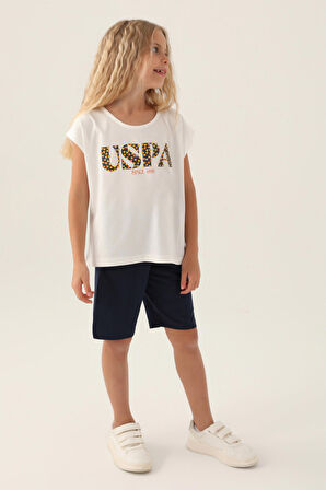 U.S. Polo Assn Lisanslı Flower Written Krem Kız Çocuk Bermuda Takım