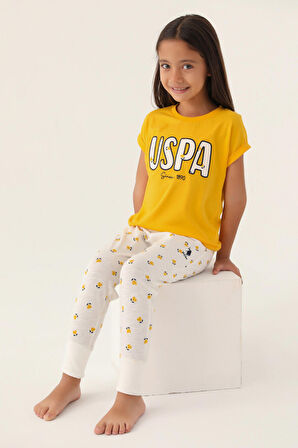 Lisanslı Text Printed Sarı Kız Çocuk Pijama Takımı