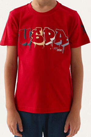 U.S. Polo Assn Lisanslı Graphic Written Kırmızı Erkek Çocuk Bermuda Takım