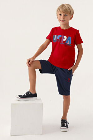 U.S. Polo Assn Lisanslı Colourful Kırmızı Erkek Çocuk Bermuda Takım