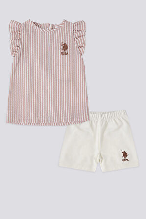 U.S. Polo Assn Lisanslı Line Krem Kız Bebek Takımı