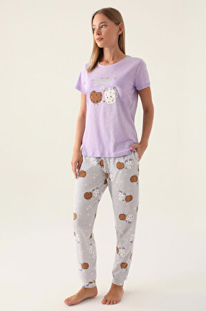 Arnetta Brunch Lila Kadın Kısa Kol Pijama Takımı